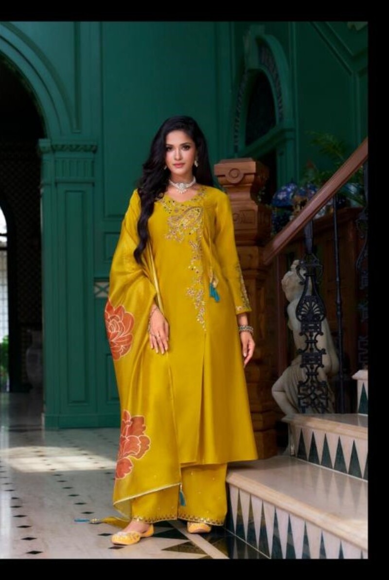 Festive Look Angrakha Style Mirror Work Silk Full Stitched Suits 26801