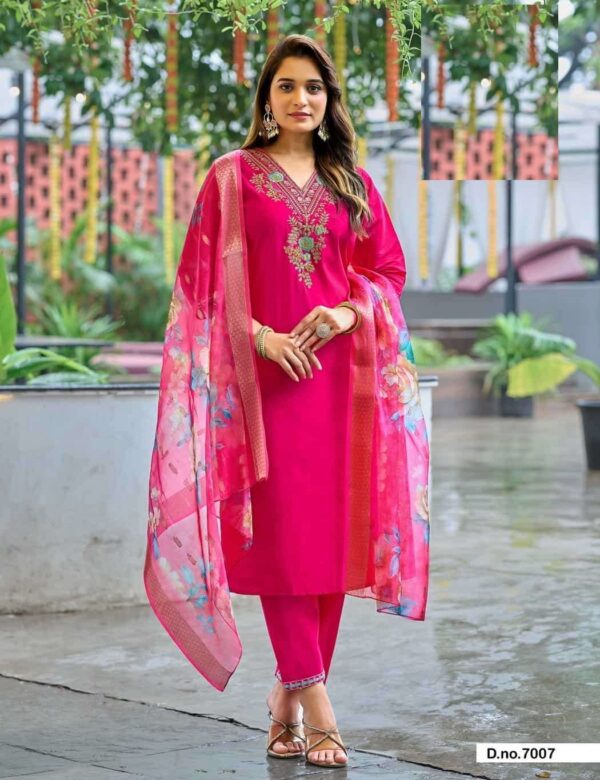 Casual Wear Embroidered Roman Silk Suits 7001