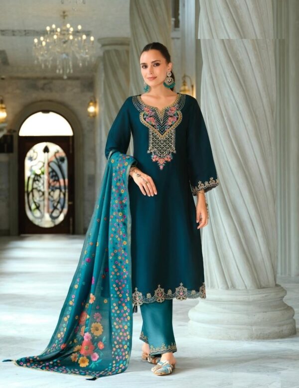 Festive Wear Hand Work Silk Suits With Organza Dupatta 27391