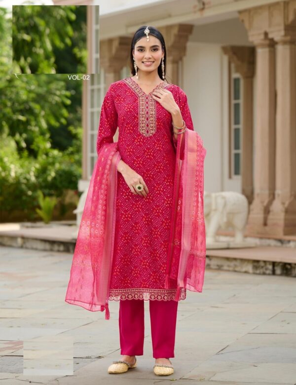 Traditional Look Bandhani & Leriya Print With Embroidery Salwar Suits 2001