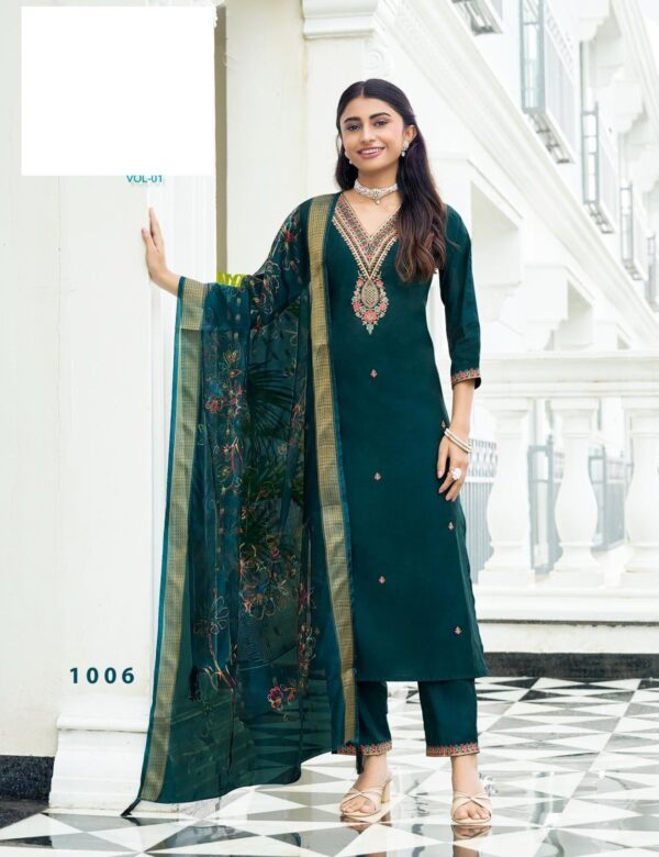 Plus Size Festive Wear Embroidered Straight Fit Kurta Sets 1001