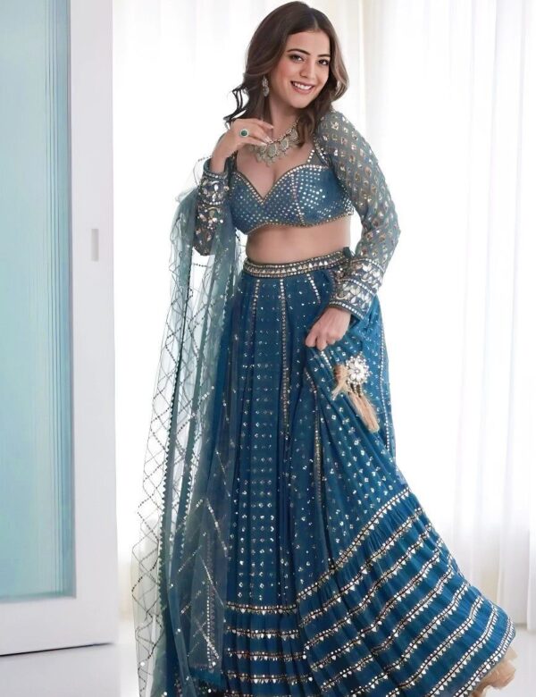 Beautiful Turquoise Heavy Sequins Work Wedding Lehenga 338