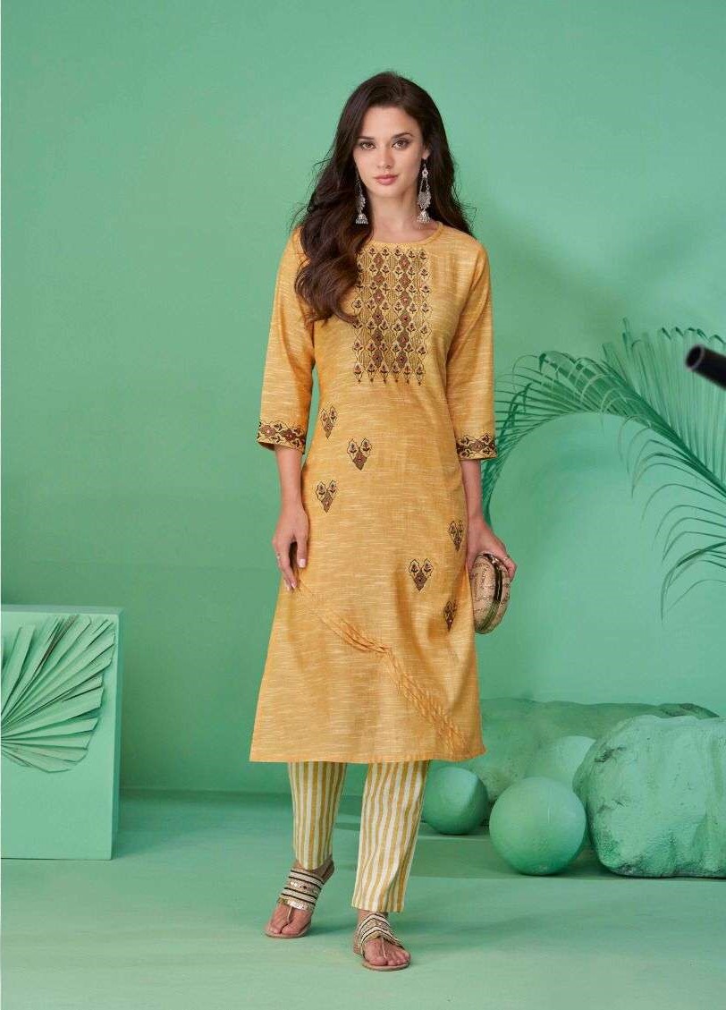 Caramel Pure Cotton Mirror Work Kurti Pant Set 625