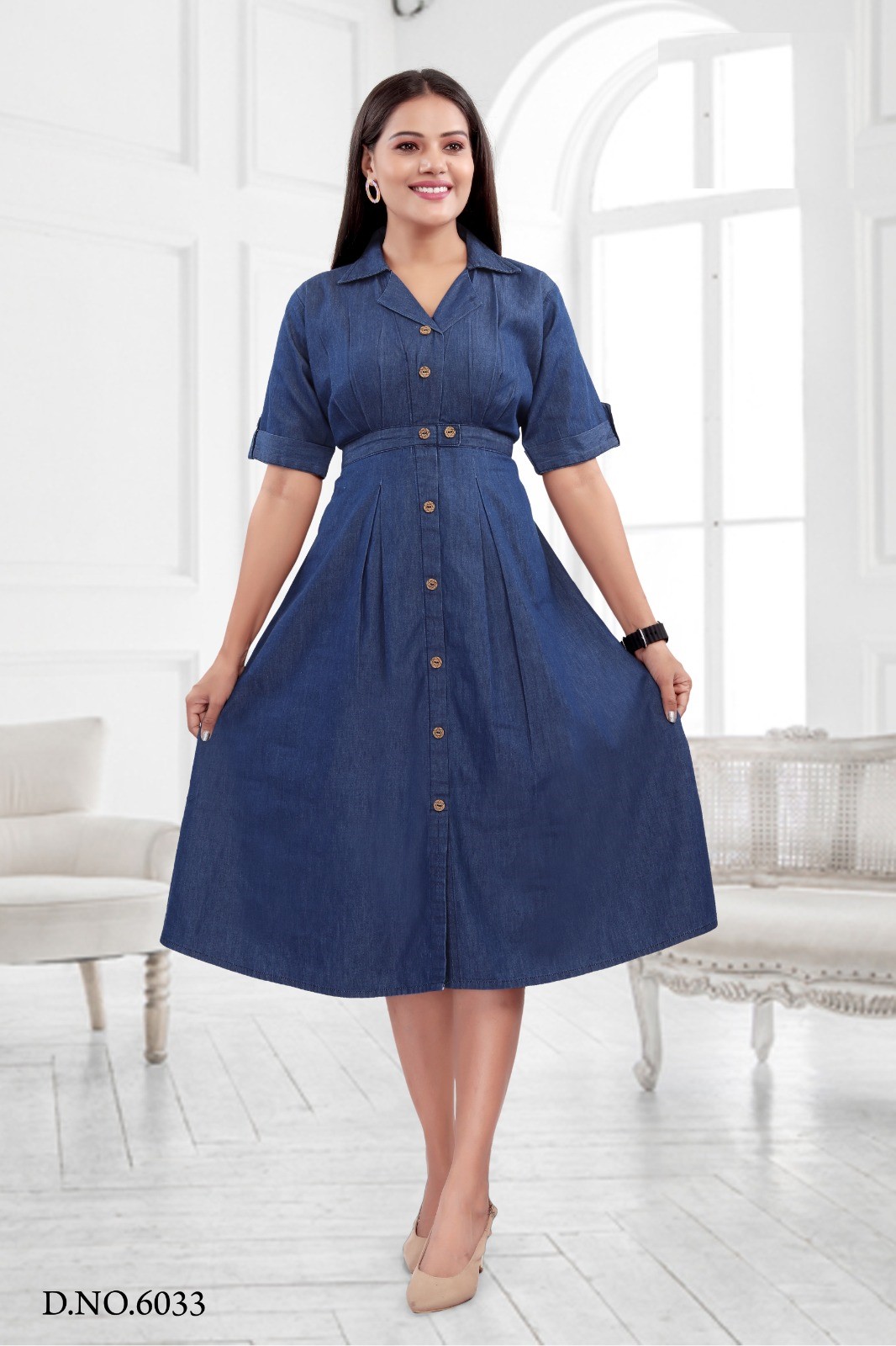Stylish Denim Long Straight Fit Kurtis 6033