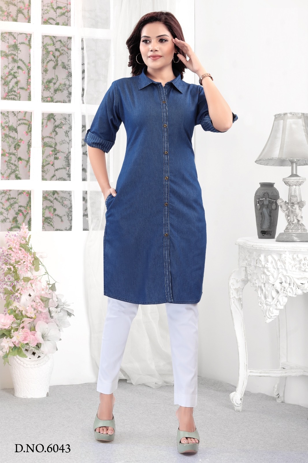Stylish Straight Fit Denim Kurtis 6043