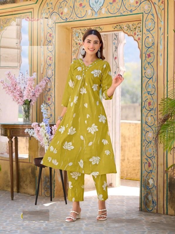 Lemon Green Pure Cotton Kurta Sets For Summer 1002