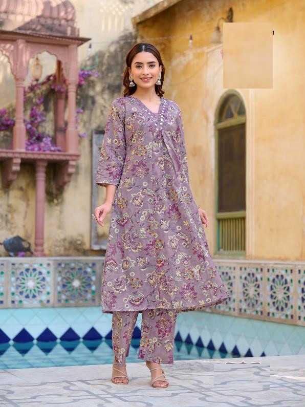 Purple Pure Cotton Kurta Sets For Summer 1007