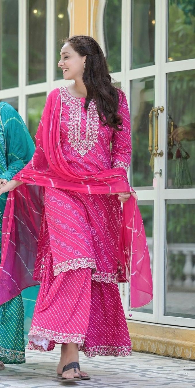 Bandhani Print Georgette Gharara Suits With Leriya Dupatta 1142