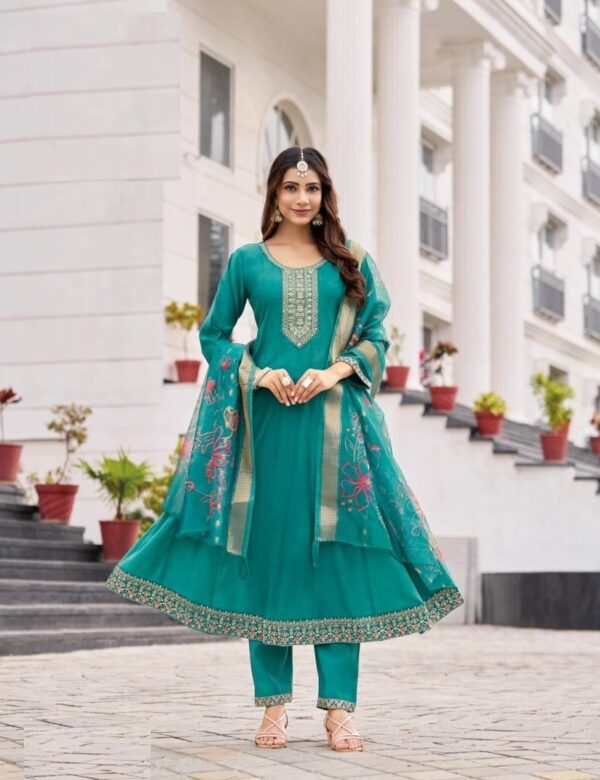 Roman Silk Embroidered Anarkali Style Kurta Sets 5001