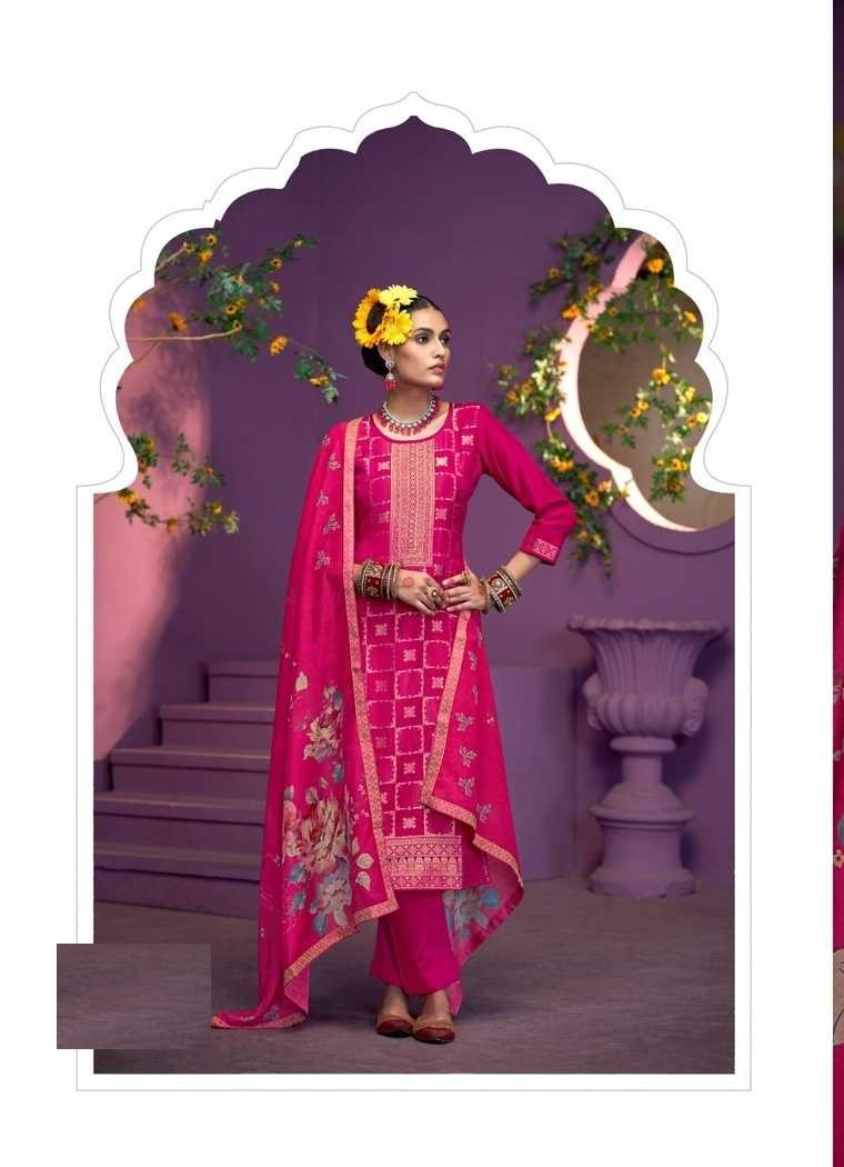 Fuschia Pink Heavy Jacquard Full Stitched Plus Size Suits With Muslin Digital Print Dupatta 11924