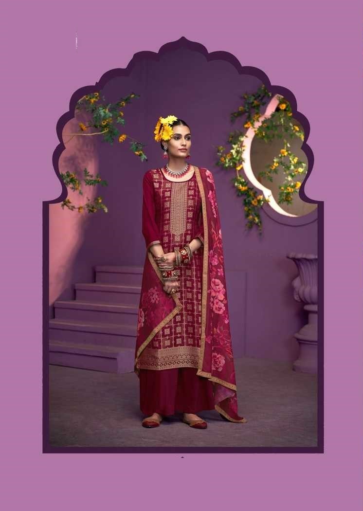 Maroon Heavy Jacquard Full Stitched Plus Size Suits With Muslin Digital Print Dupatta 11925