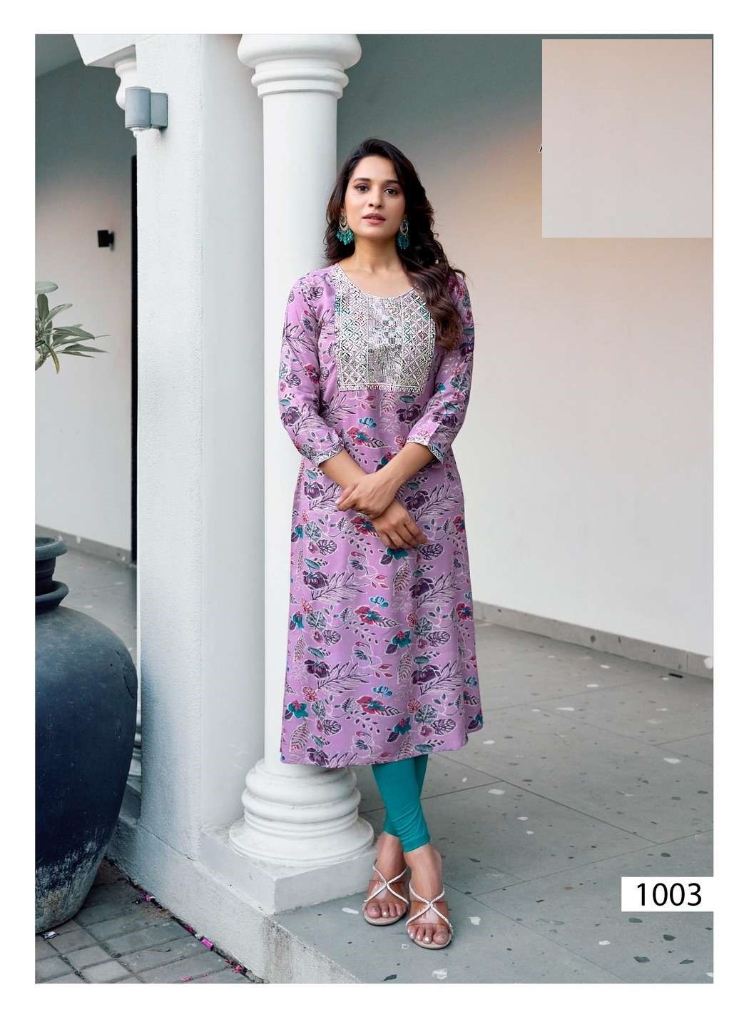 Purple Bandhani Print Mal Cotton Straight Fit Kurtis 1003