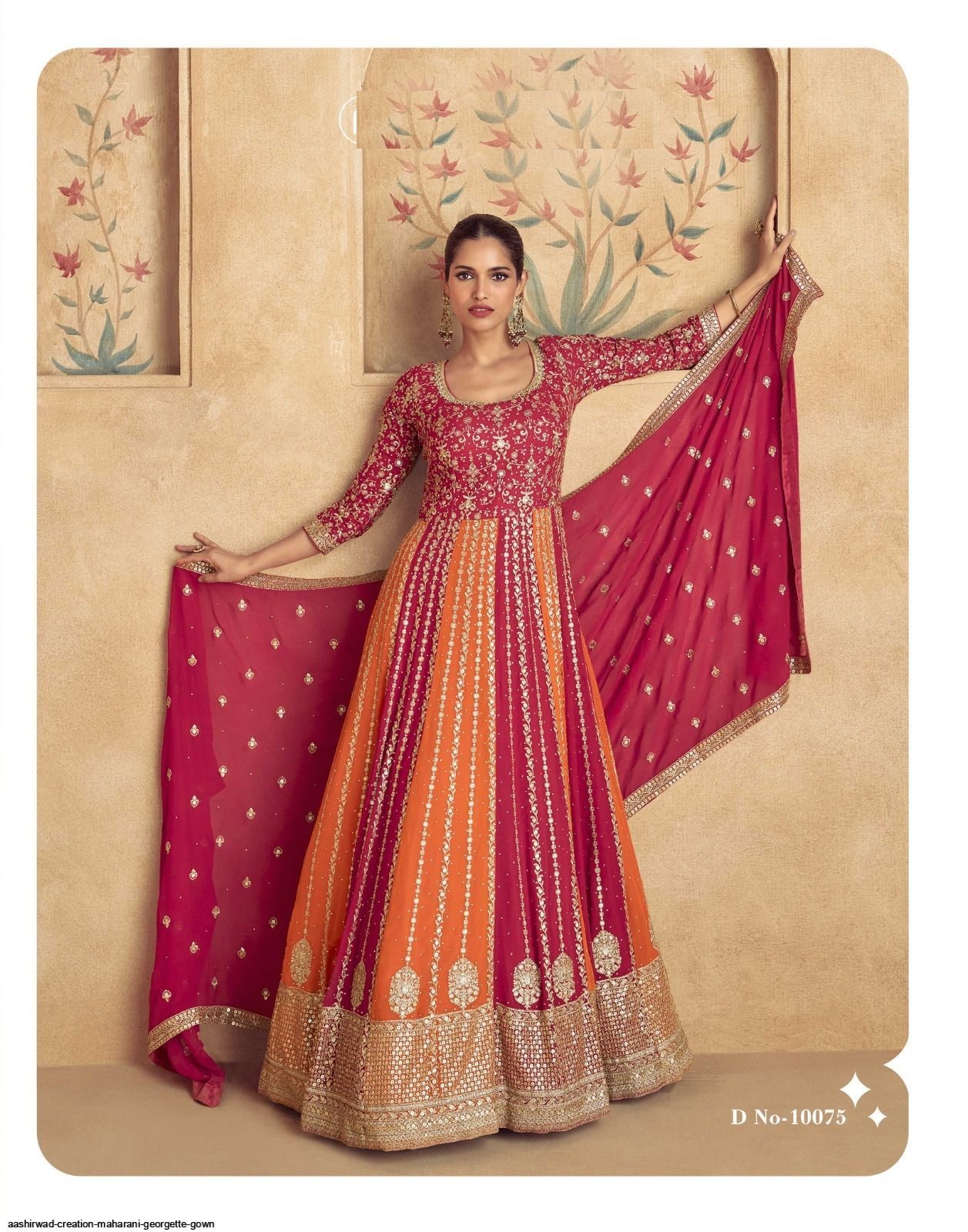 Pink & Orange Heavy Embroidery All Over Work Full Stitched Wedding Gowns 10075