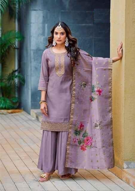 Light Purple Soft Silk Embroidered Gharara Suit With Digital Print Silk Dupatta 1003