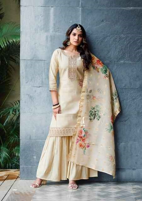 Ivory Soft Silk Embroidered Gharara Suit With Digital Print Silk Dupatta 1005