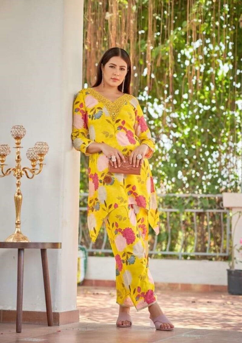 Pure Muslin Viscose Hand Work & Real Work Full Stitched Cord Sets For Women 1001