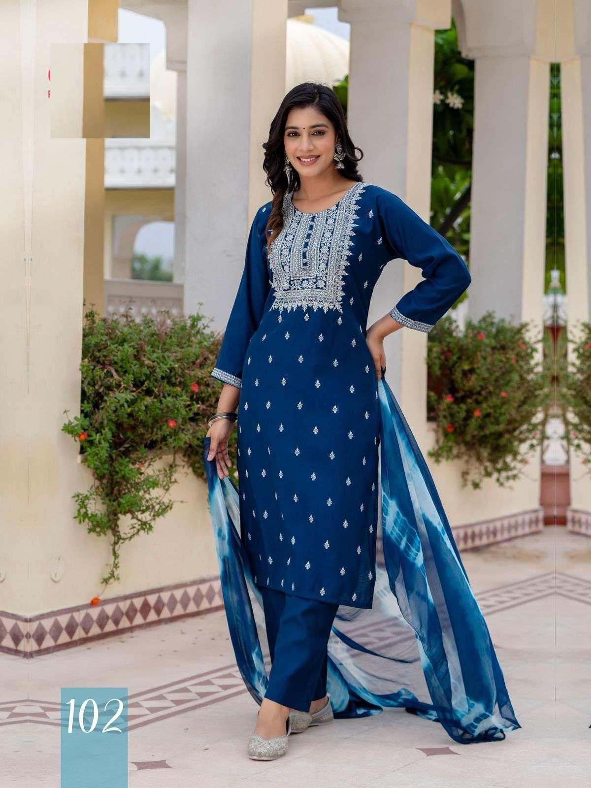 Dark Blue Printed Roman Silk Suits With Soft Silk Dupatta 102
