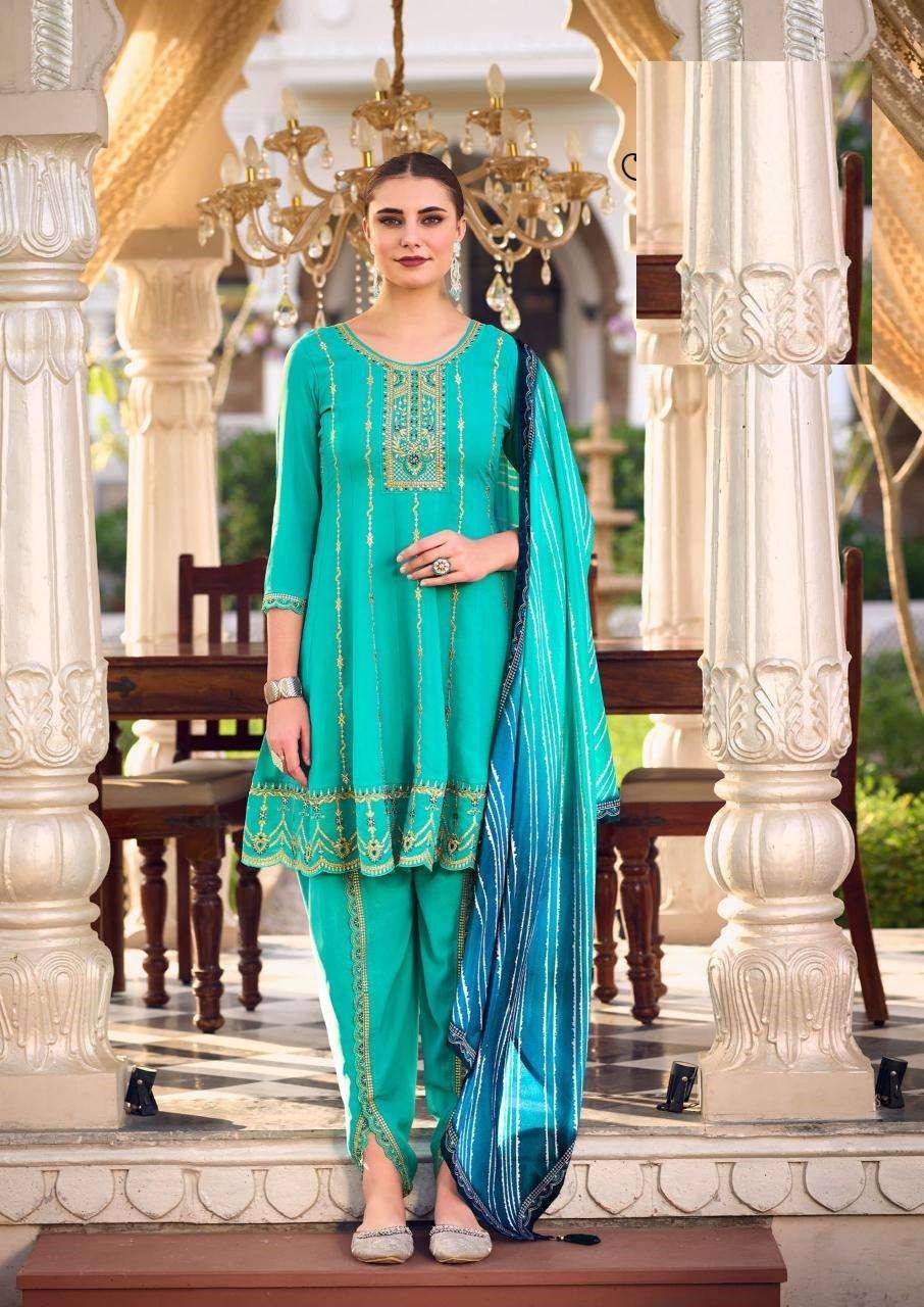 Georgette Silk Tulip Pants Embroidered Festival Suits For Women 5711