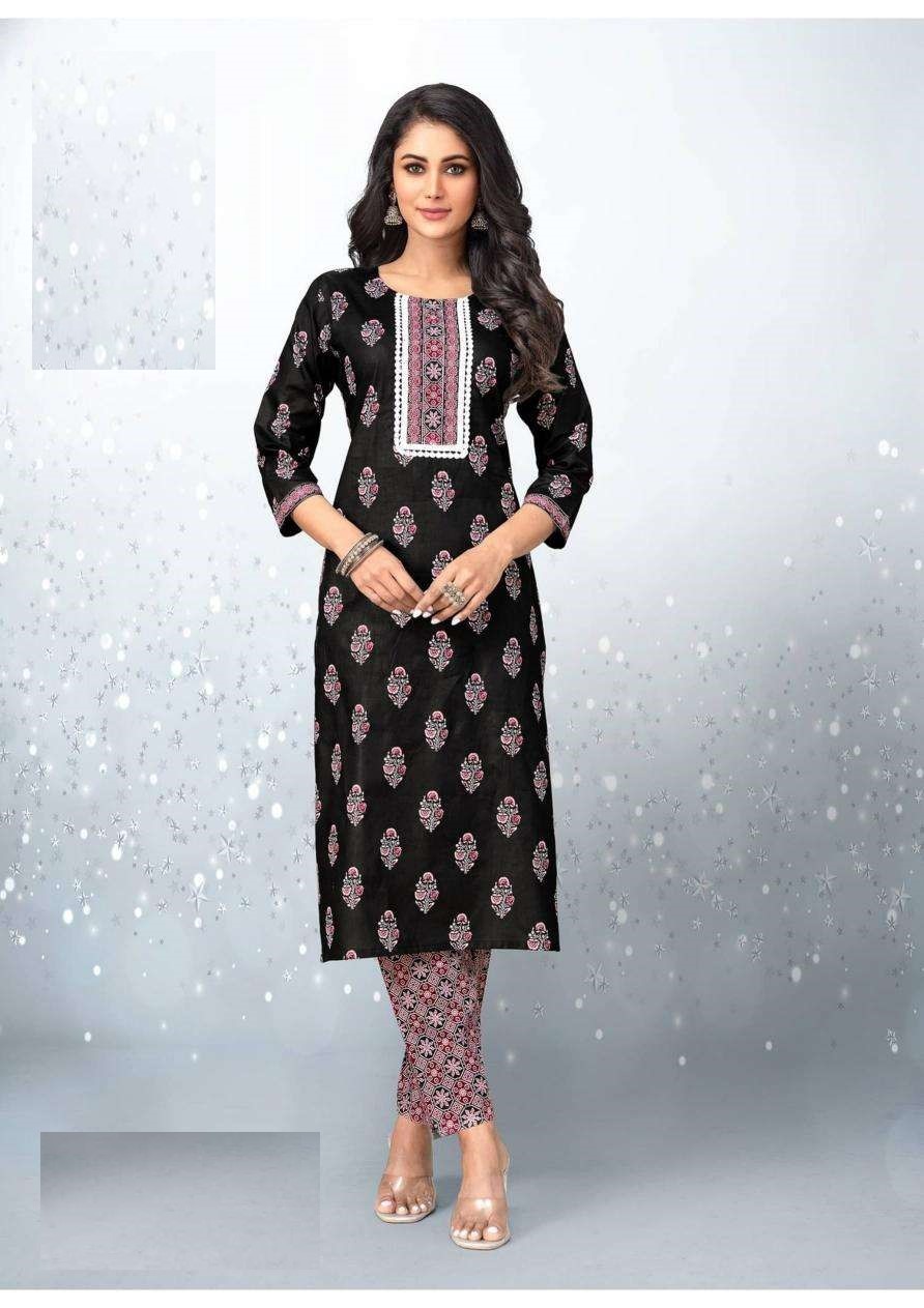 Summer Collection Plus Size Black Pure Cotton Kurta And Pant Set 1003