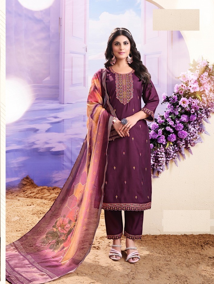 Purple Roman Silk Suit With Digital Print Dupatta 204