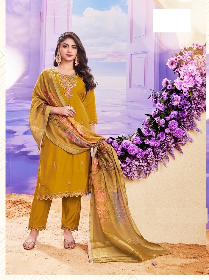 Yellow Roman Silk Suit With Digital Print Dupatta 205