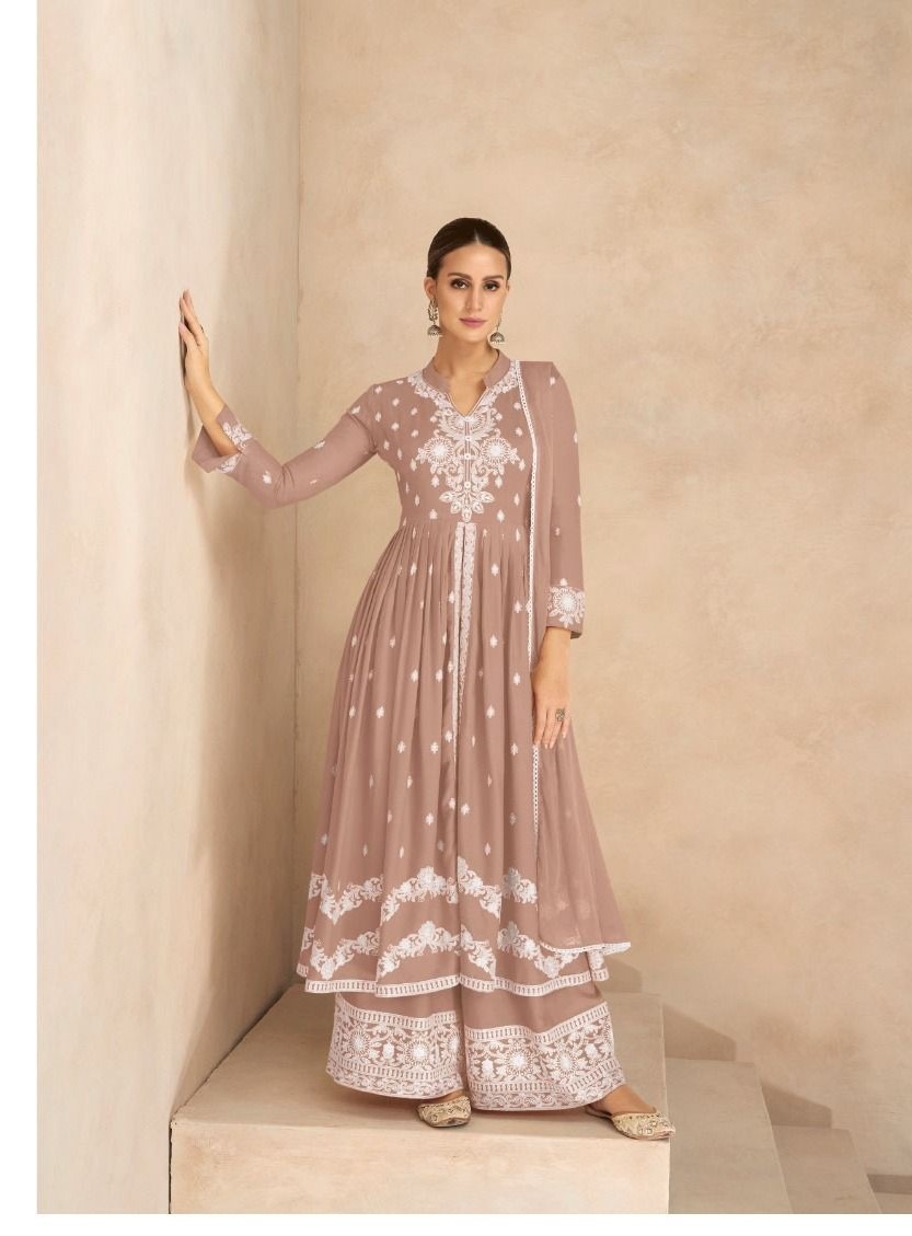 Lavender Rayon Lucknowi Casual Wear Palazzo Suits 1031O