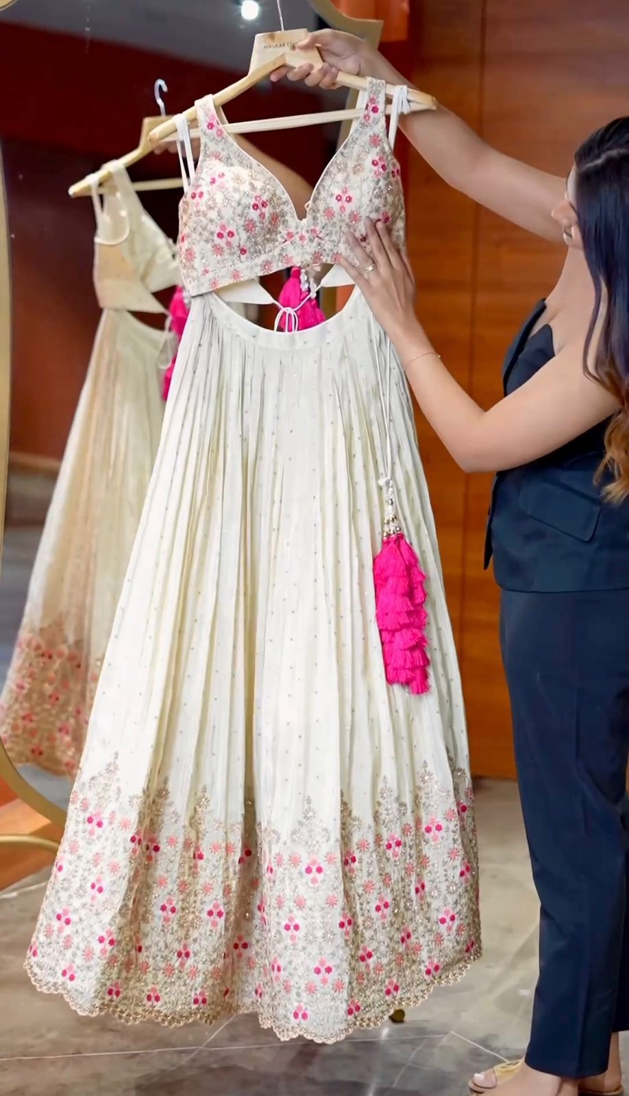 Off White Floral Embroidery Wedding Full Stitched Lehenga 2013 - Image 2
