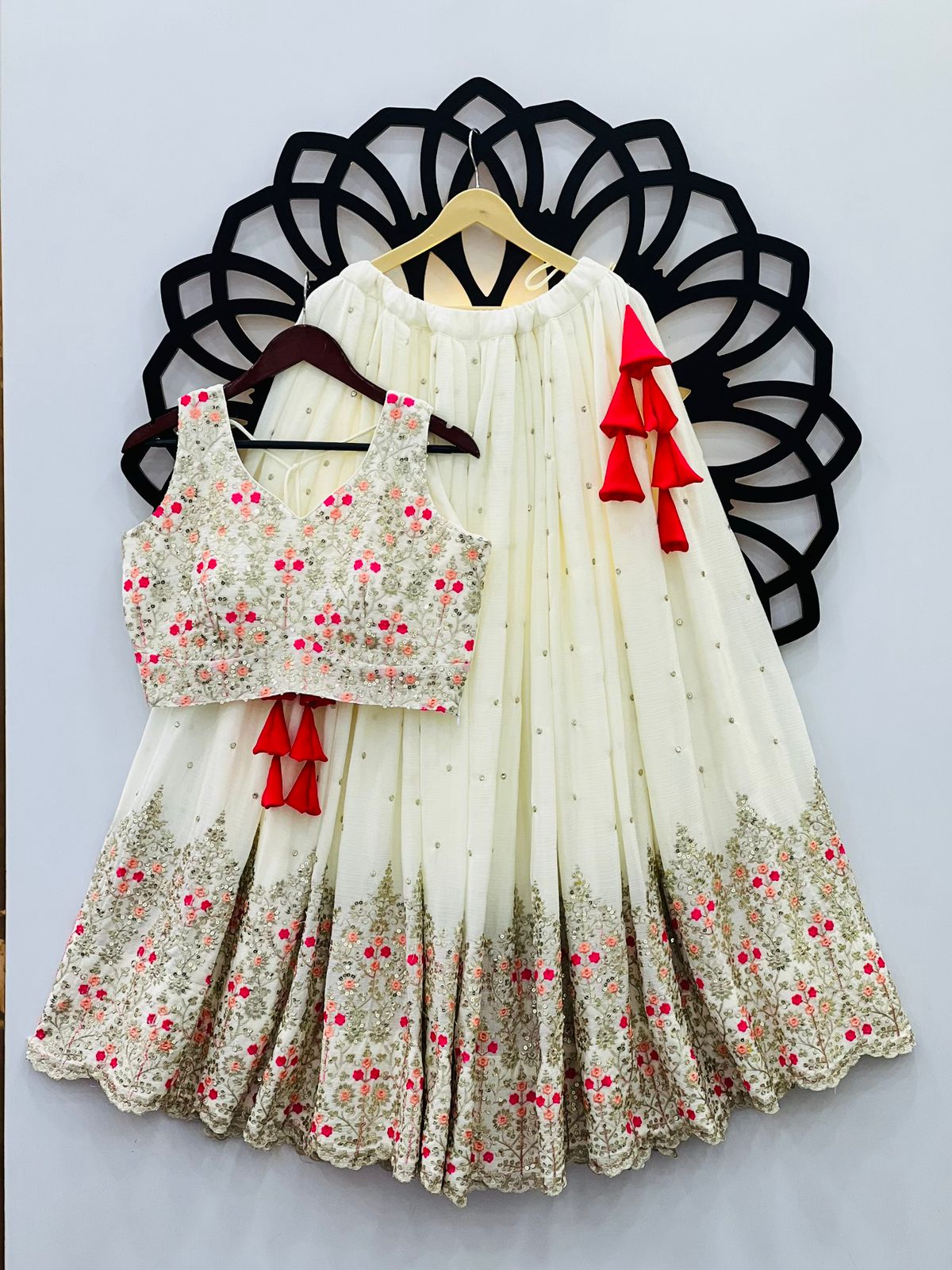 Off White Floral Embroidery Wedding Full Stitched Lehenga 2013 - Image 3