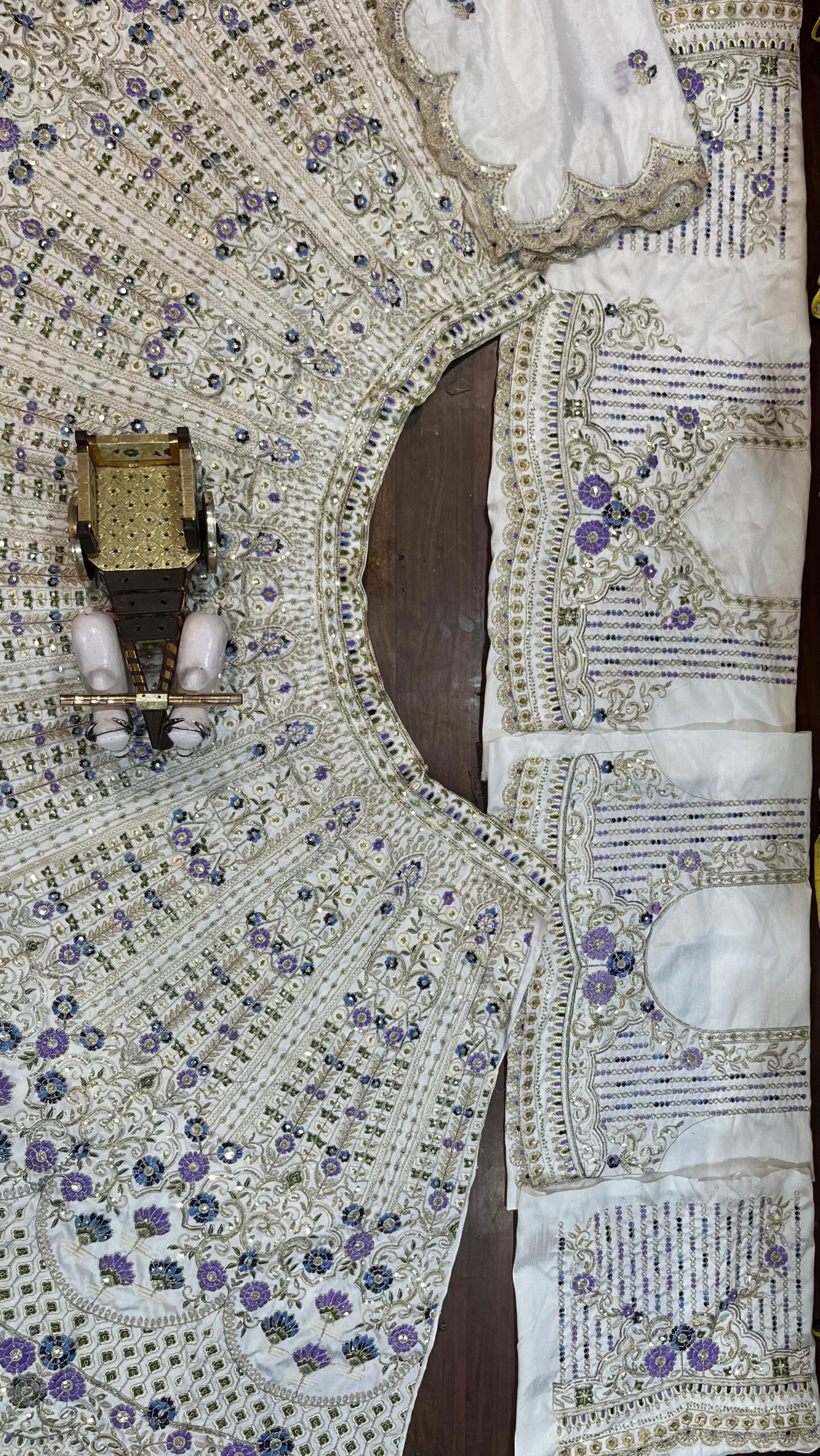 White & Blue Satin Silk Heavy Embroidery Diamond Work Semi Stitched Bridesmaid Lehengas 1083 - Image 4