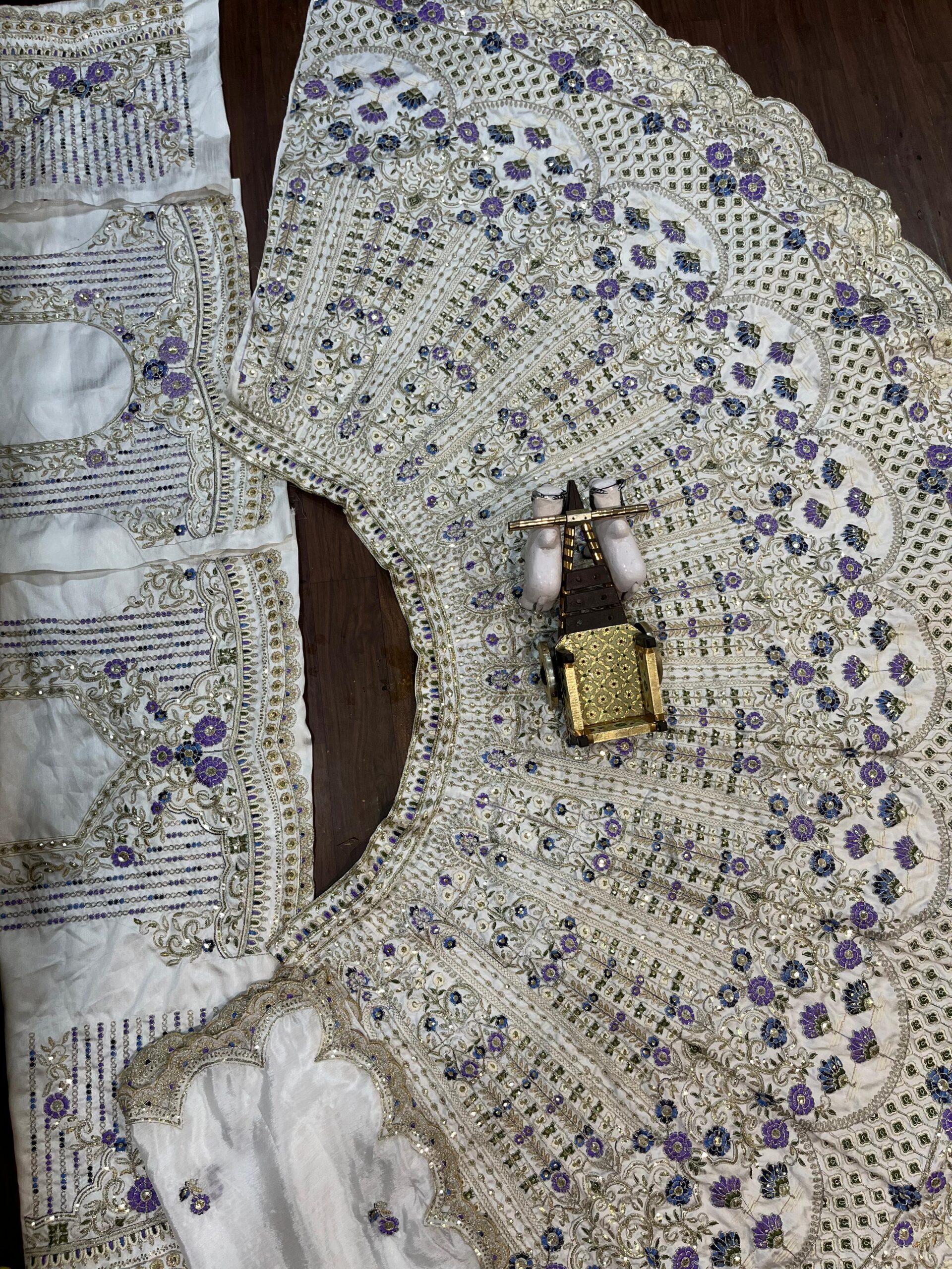 White & Blue Satin Silk Heavy Embroidery Diamond Work Semi Stitched Bridesmaid Lehengas 1083 - Image 5