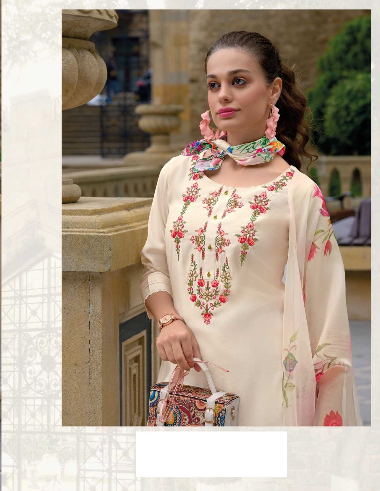 White Silk Suit With Afghani Pants & Silk Dupatta 2006 - Image 2