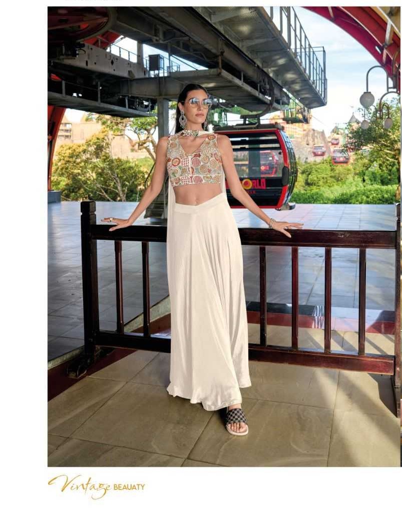 White Chinon Silk Crop Top, Palazzo & Dupatta Set 1223