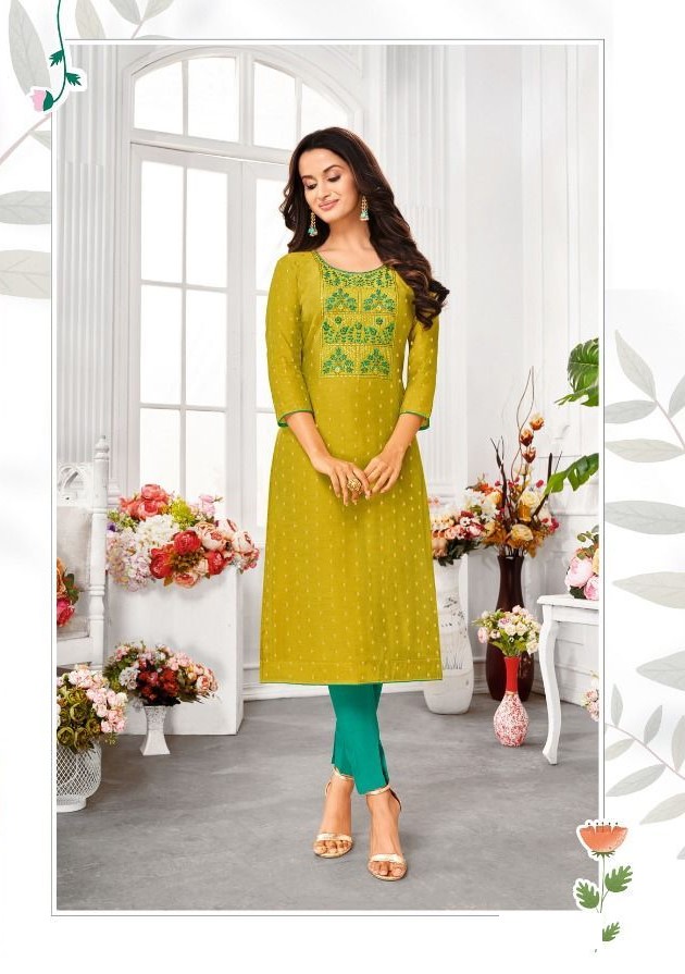 Lemon Green Modal Silk All Over Butti Kurtis 40008