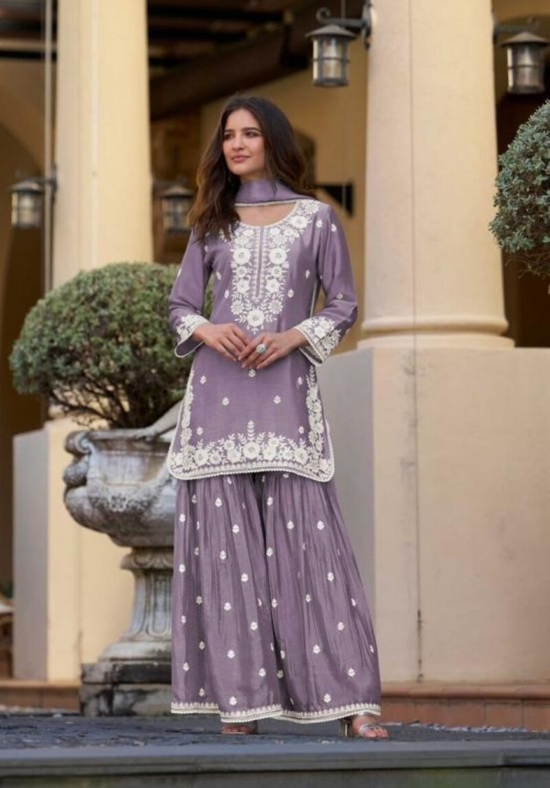Chinon Silk Lucknowi Work Festive Look Gharara Sets By Aarshi Fashions 4301 - Image 3