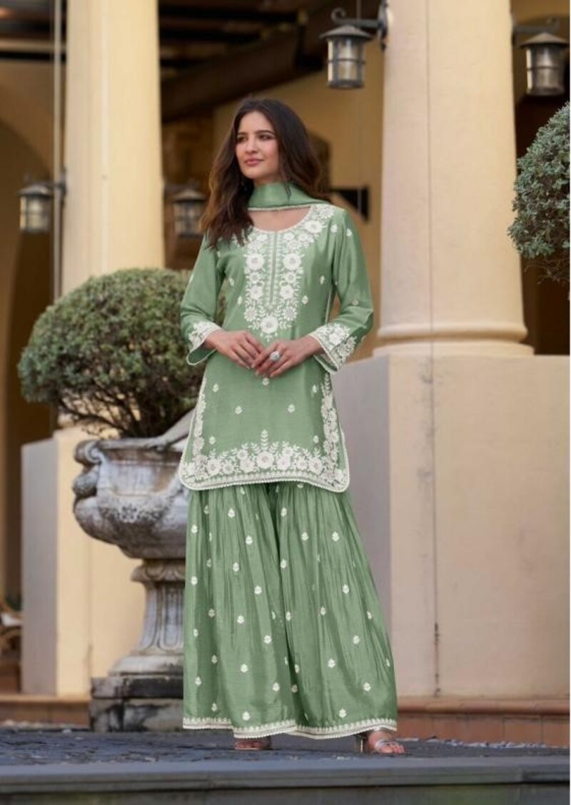 Chinon Silk Lucknowi Work Festive Look Gharara Sets By Aarshi Fashions 4301 - Image 5
