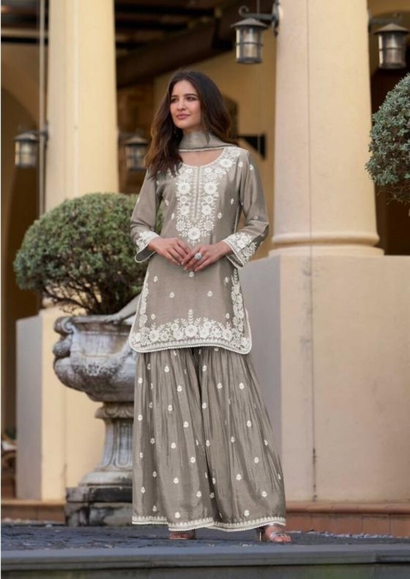 Chinon Silk Lucknowi Work Festive Look Gharara Sets By Aarshi Fashions 4301 - Image 7