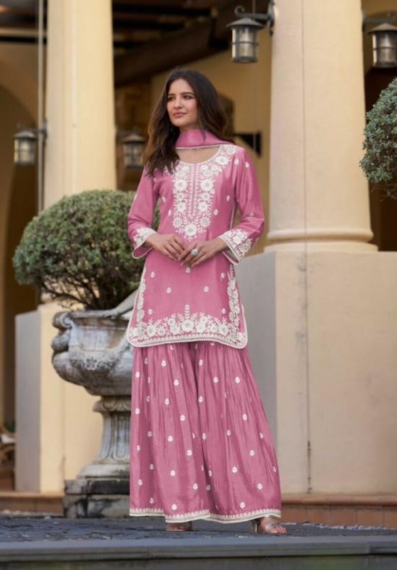 Chinon Silk Lucknowi Work Festive Look Gharara Sets By Aarshi Fashions 4301 - Image 9
