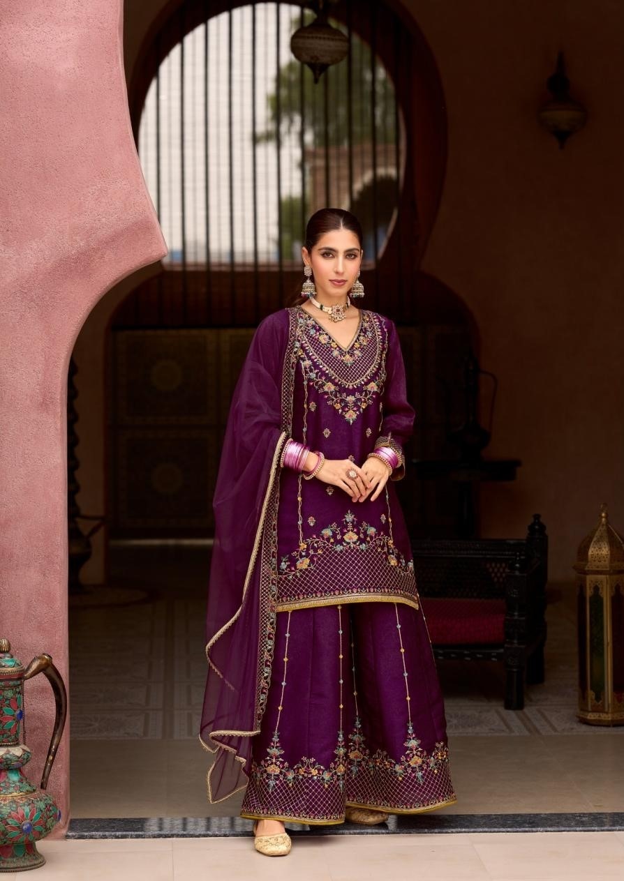 Tissue Silk Handwork Wedding Sharara Suits 29101 - Image 2