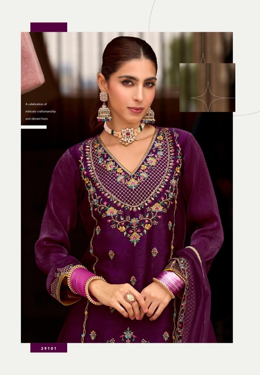 Tissue Silk Handwork Wedding Sharara Suits 29101 - Image 3