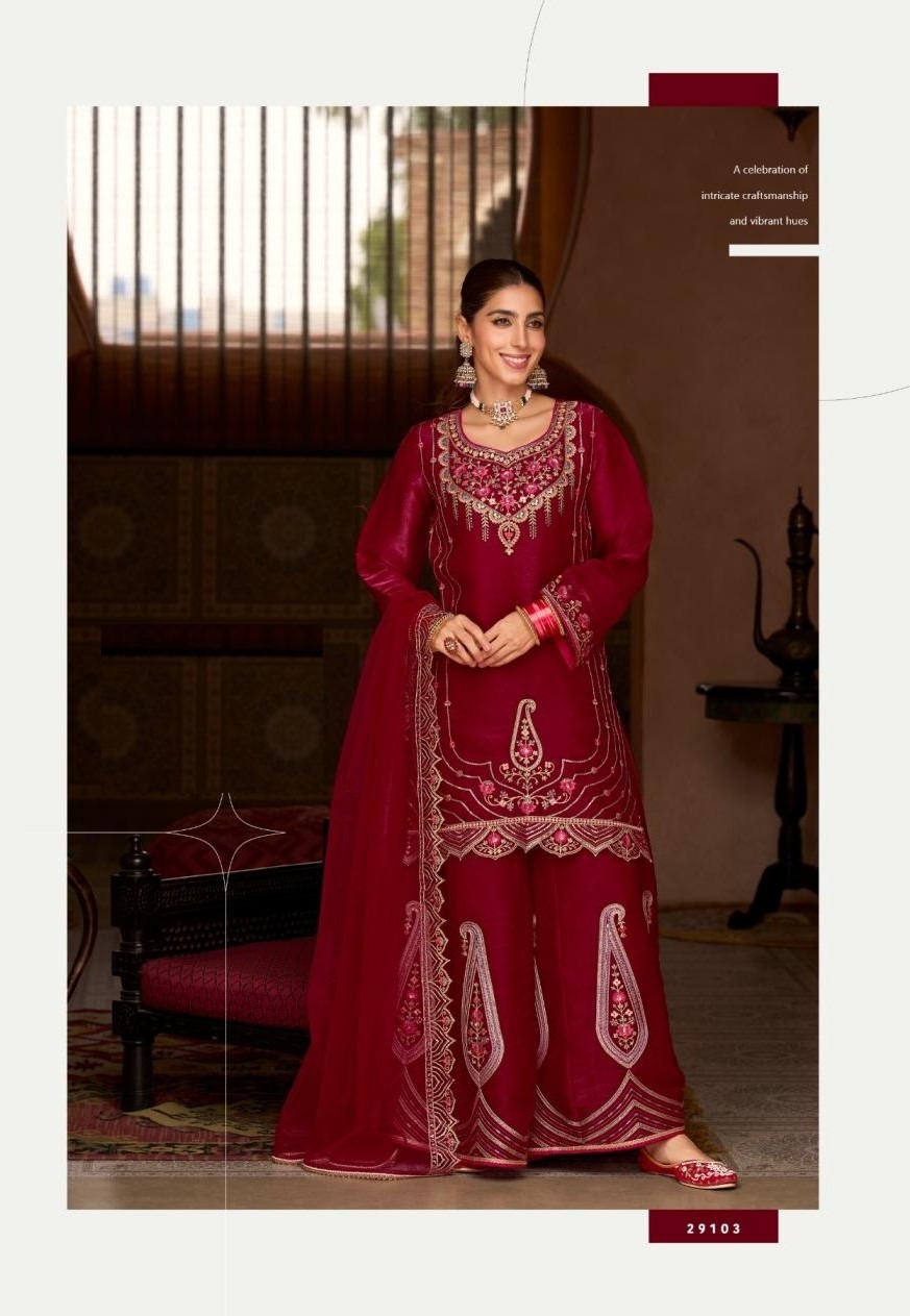 Tissue Silk Handwork Wedding Sharara Suits 29101 - Image 6