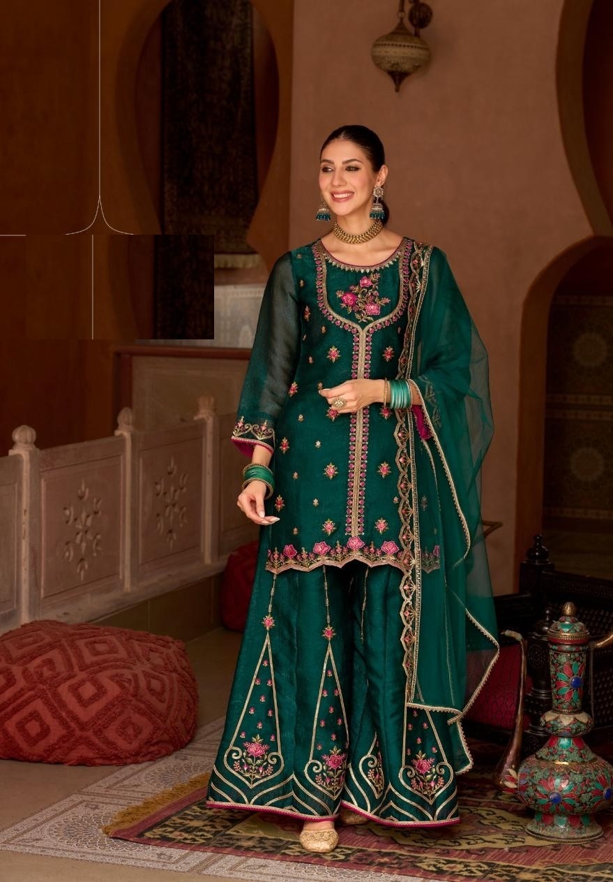 Tissue Silk Handwork Wedding Sharara Suits 29101 - Image 7