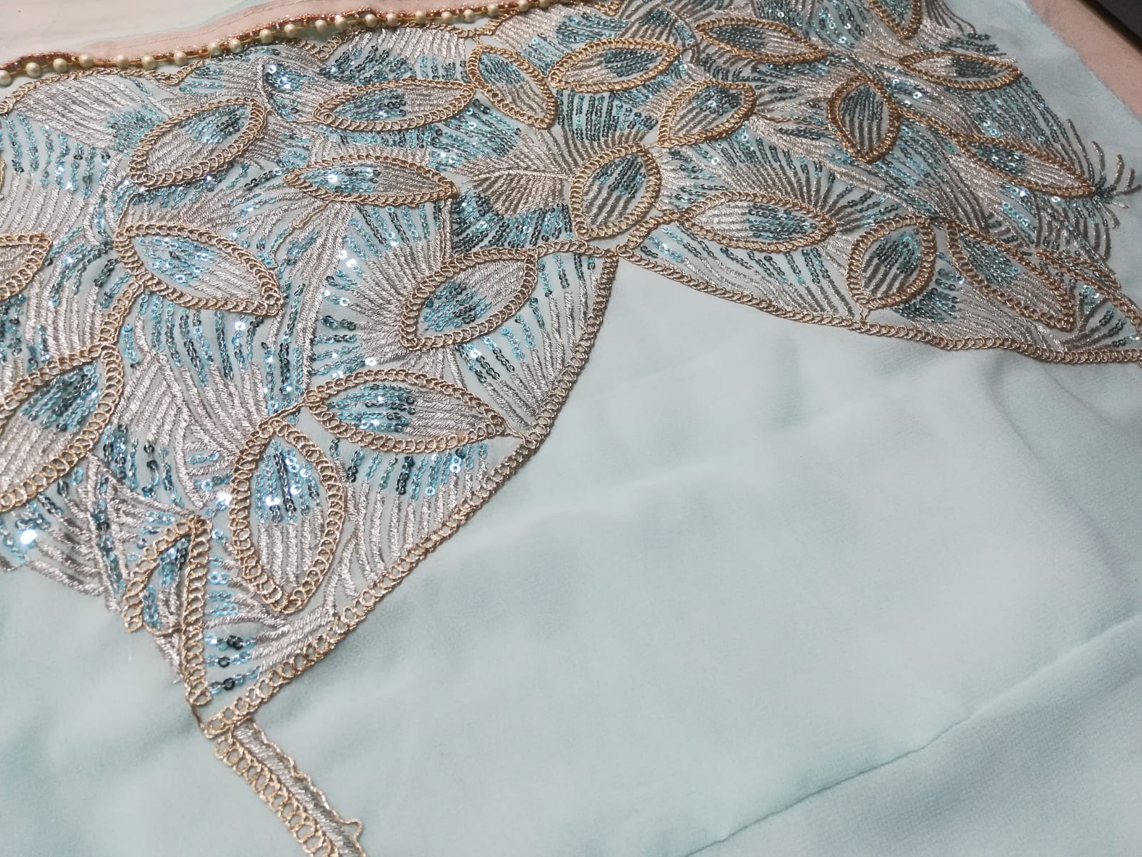 Heavy Georgette Turquoise Wedding Lehenga E-005 - Image 3