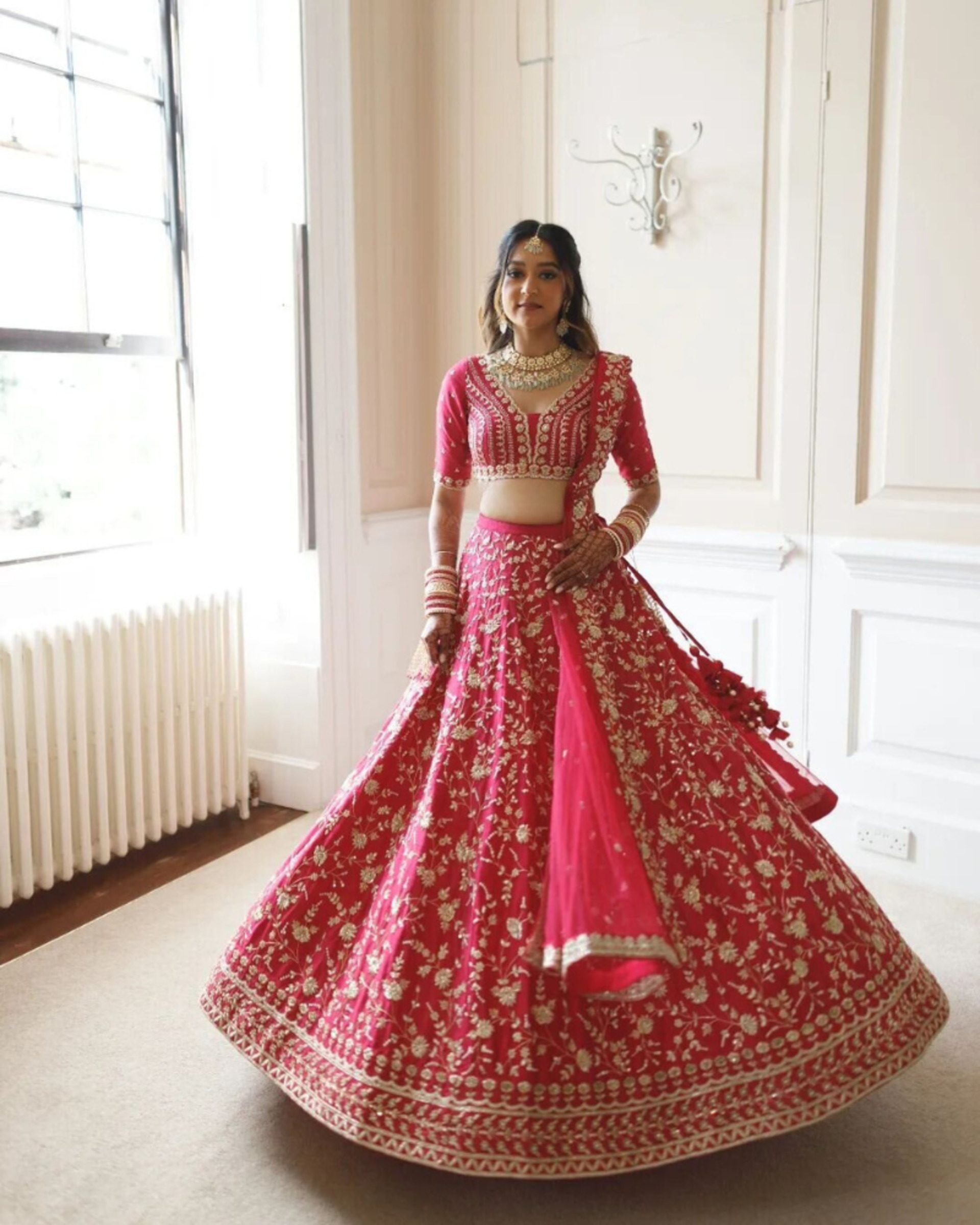 Fuchsia Silk Heavy Embroidery Wedding Lehenga E-006