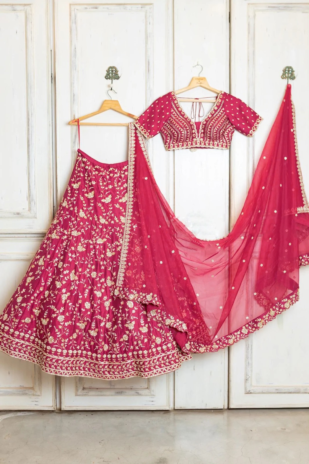 Fuchsia Silk Heavy Embroidery Wedding Lehenga E-006 - Image 2