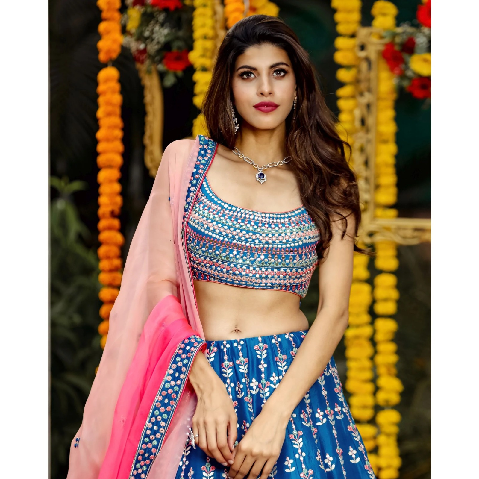 Heavy Chinon Silk Embroidery Work Wedding Lehenga E-026 - Image 3