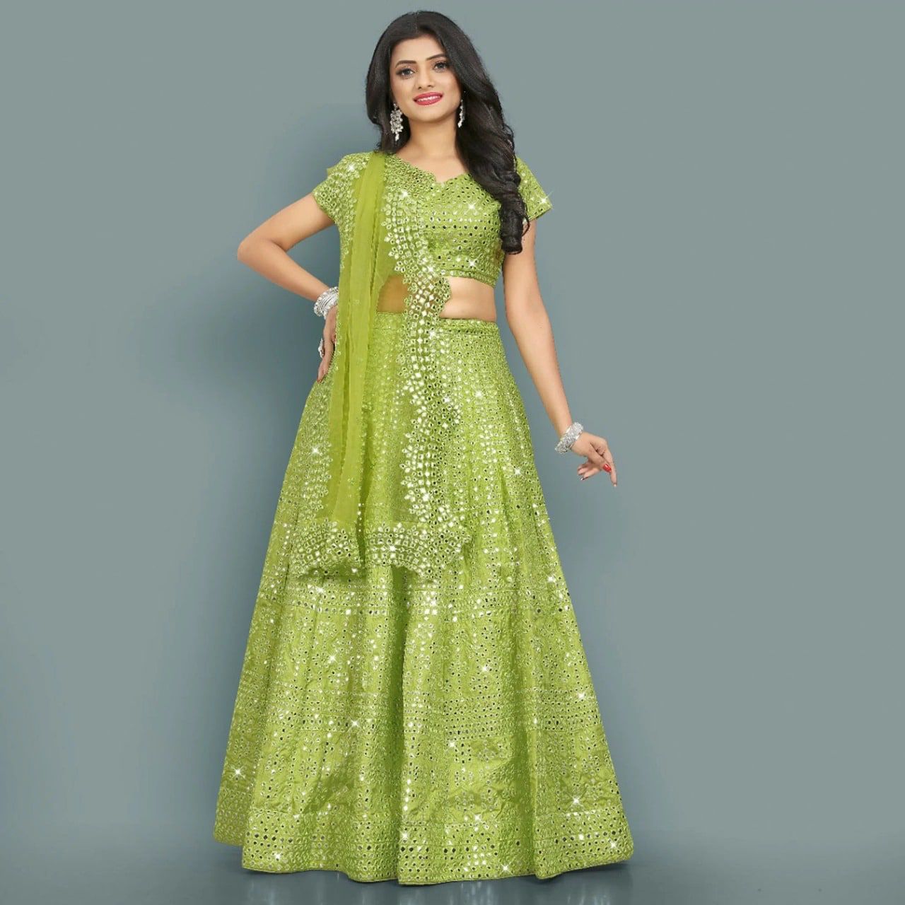 Heavy Sequins Light Green Wedding Lehenga 236