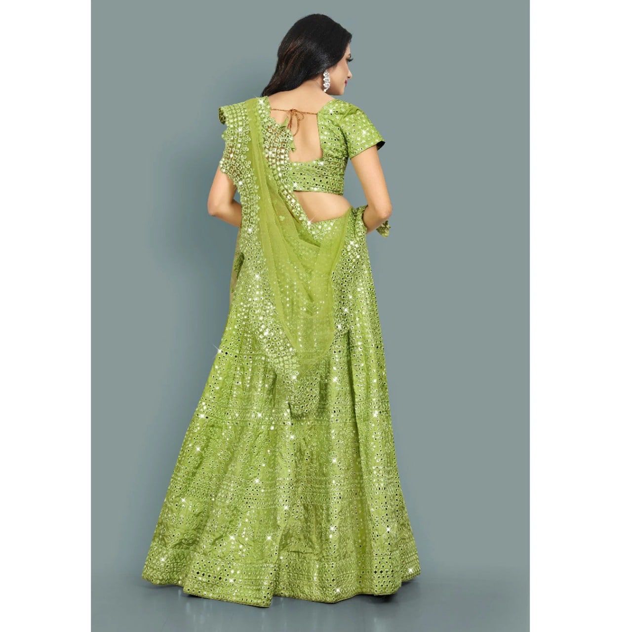 Heavy Sequins Light Green Wedding Lehenga 236 - Image 2