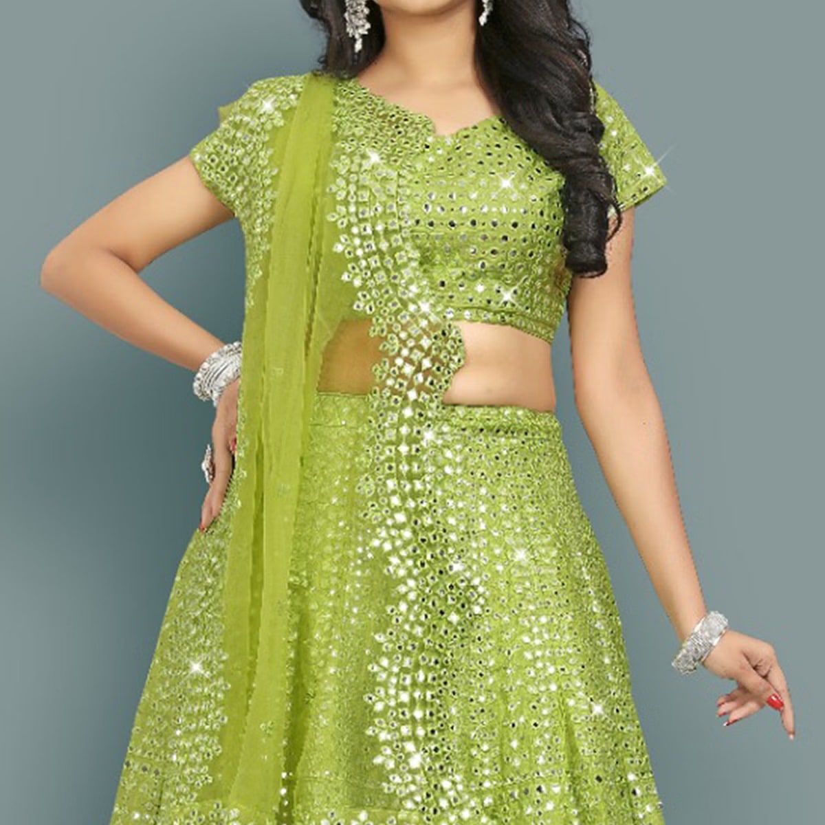 Heavy Sequins Light Green Wedding Lehenga 236 - Image 3