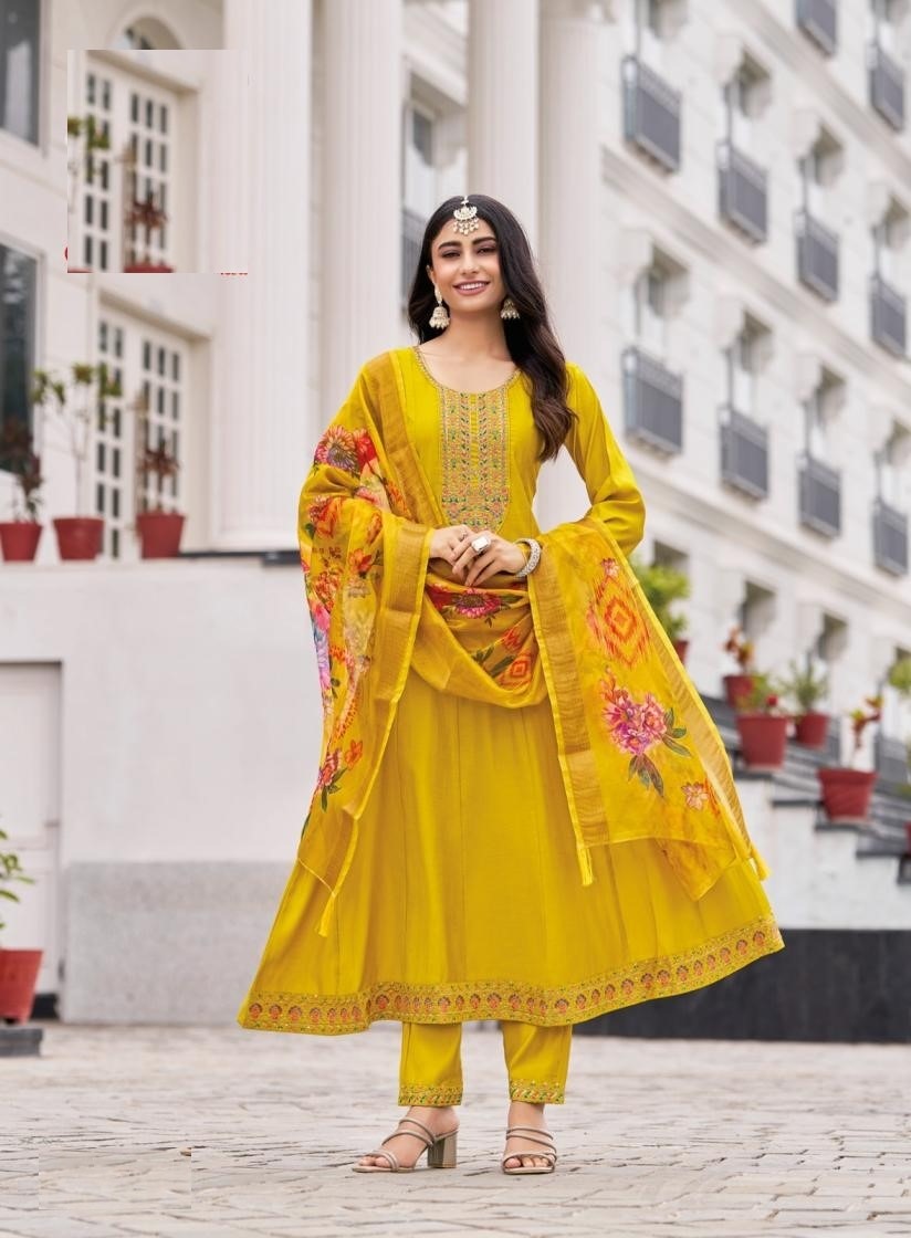 Roman Silk Embroidered Anarkali Style Kurta Sets 5001 - Image 4