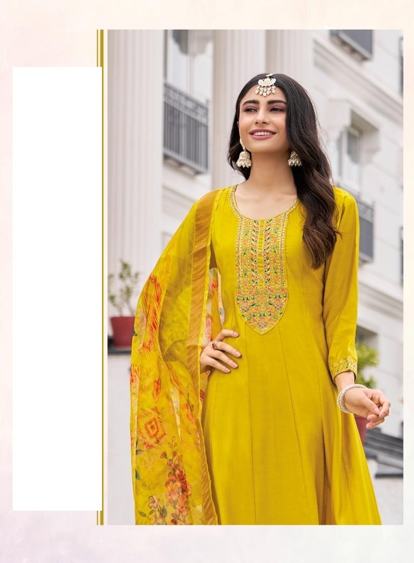 Roman Silk Embroidered Anarkali Style Kurta Sets 5001 - Image 5